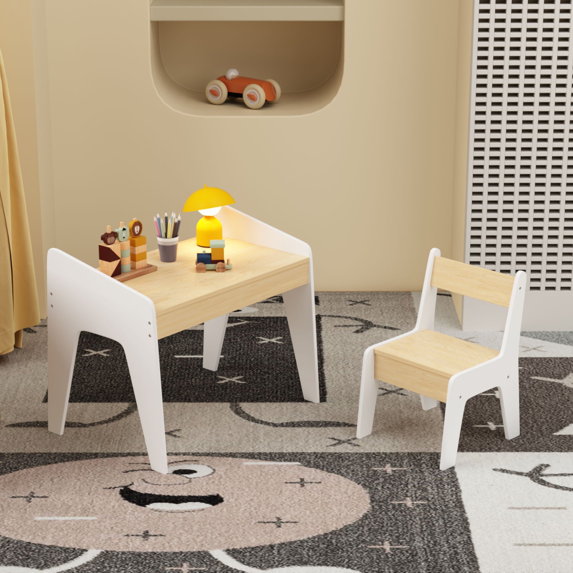 Table Set With 1 Chair, Children Study Table For Ages 2 - 8 - White