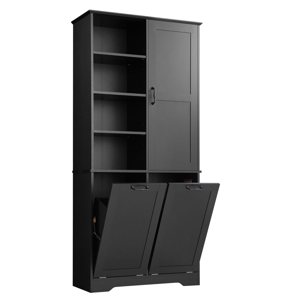 Freestanding Bathroom Storage Cabinet With Doors And Drawers, Adjustable Shelves, Tilt-Out Laundry Hamper