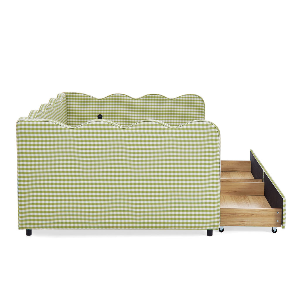 Gingham Daybed & USB Charging Port, Wave-Shaped Design