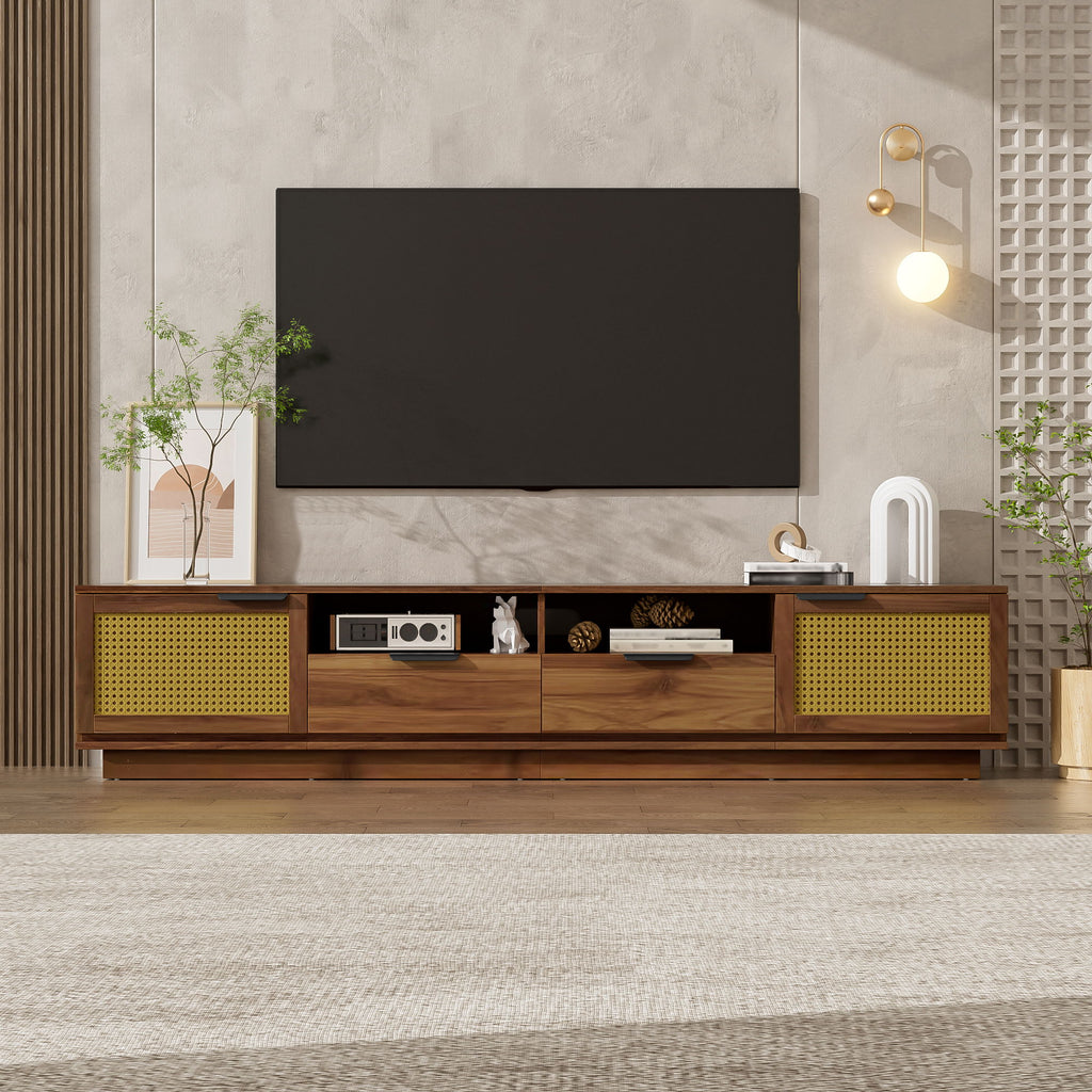 TV Stand With 2 Drawers And Open Shelving - Walnut