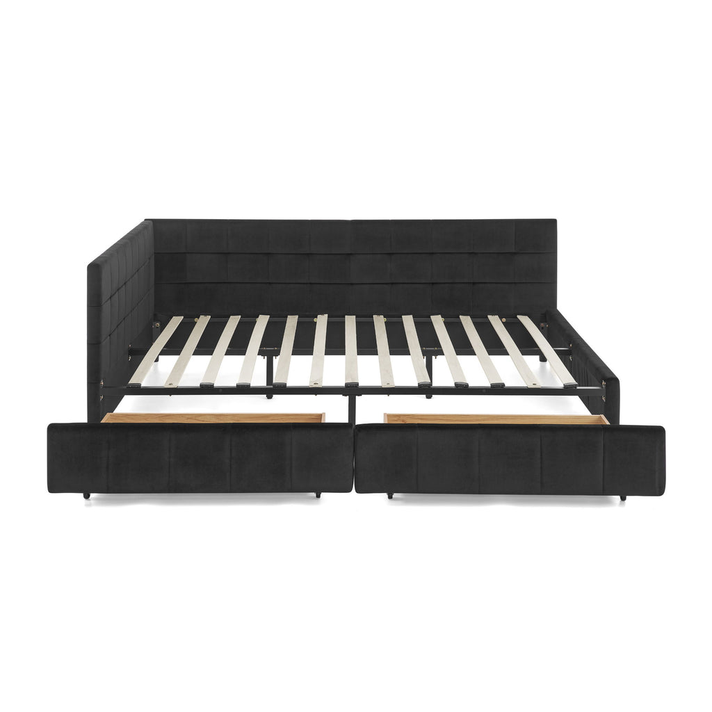 Storage Elegant Upholstered Tufted Bed Frame With Backrest And Armrests