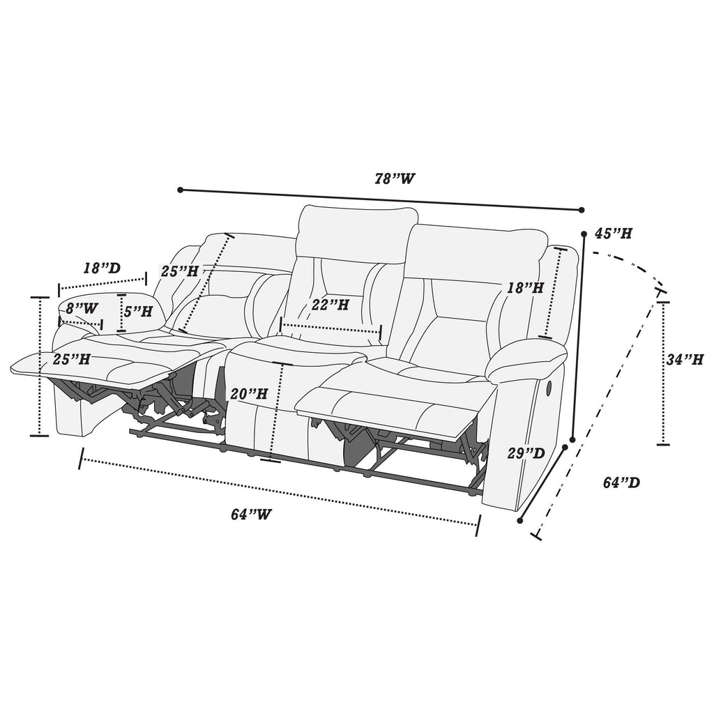 Modern Reclining Sofa With Pillow Arms And Headrest