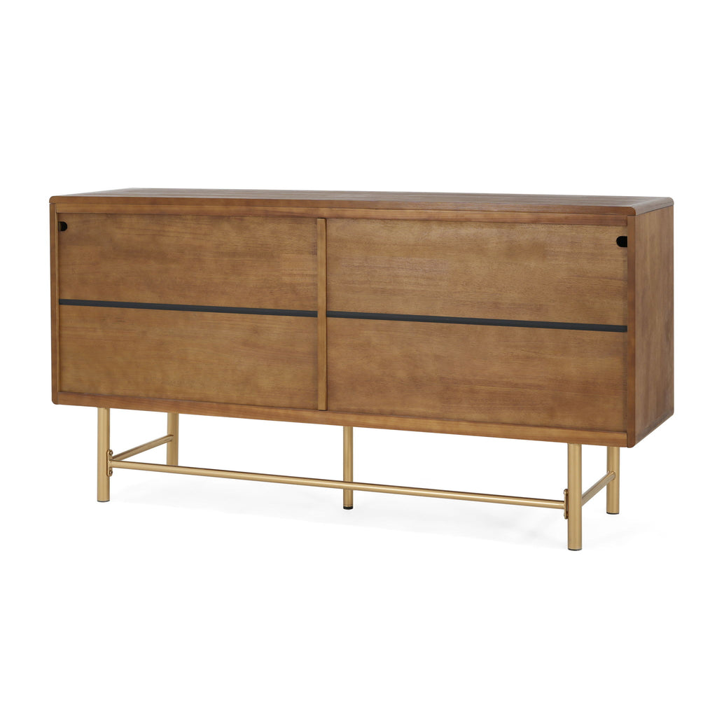 Modern Scandinavian 4 Door Sideboard Storage Cabinet With Adjustable Shelves - Brown / Gold