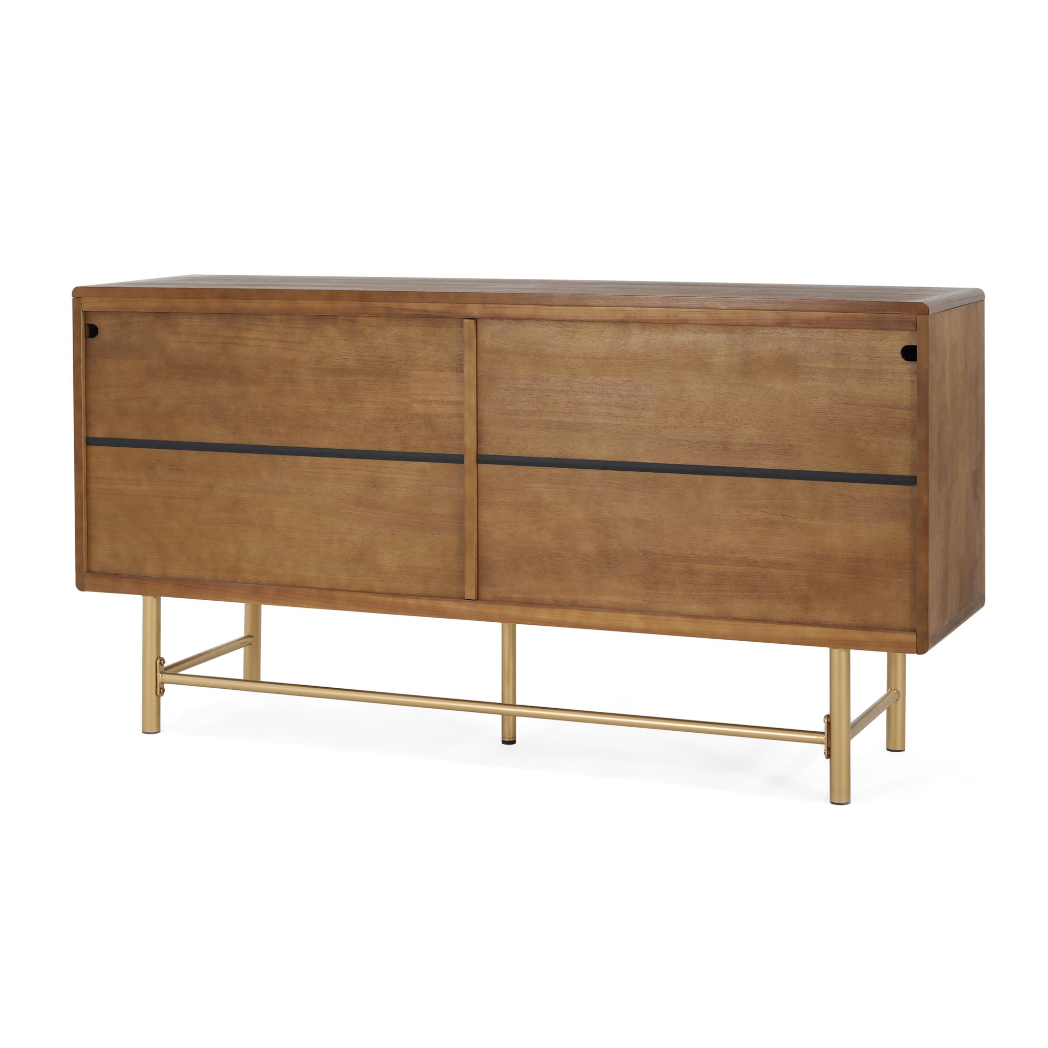 Modern Scandinavian 4 Door Sideboard Storage Cabinet With Adjustable Shelves - Brown / Gold