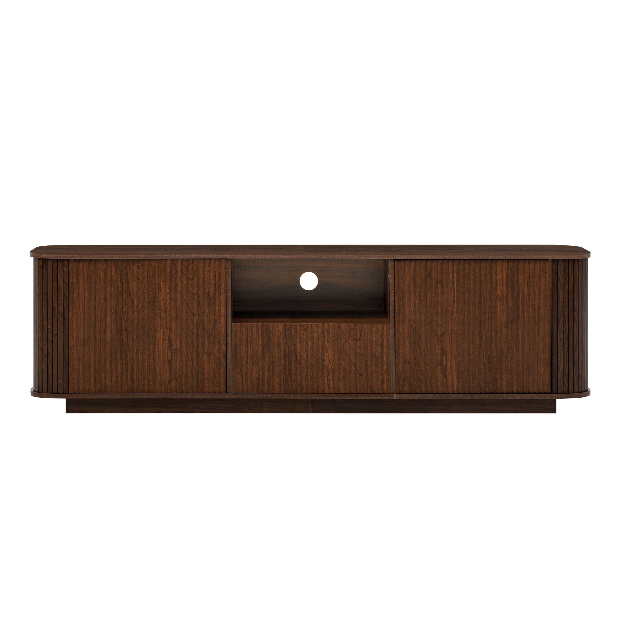 70" TV Stand With Ample Storage, Curved Corners - Dark Brown