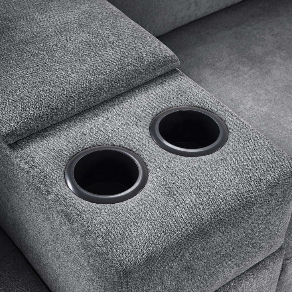 Modular 5 Seat U-Shape Sectional Sofa With Chaise Lounge, Built In Cup Holders And Storage Drawer