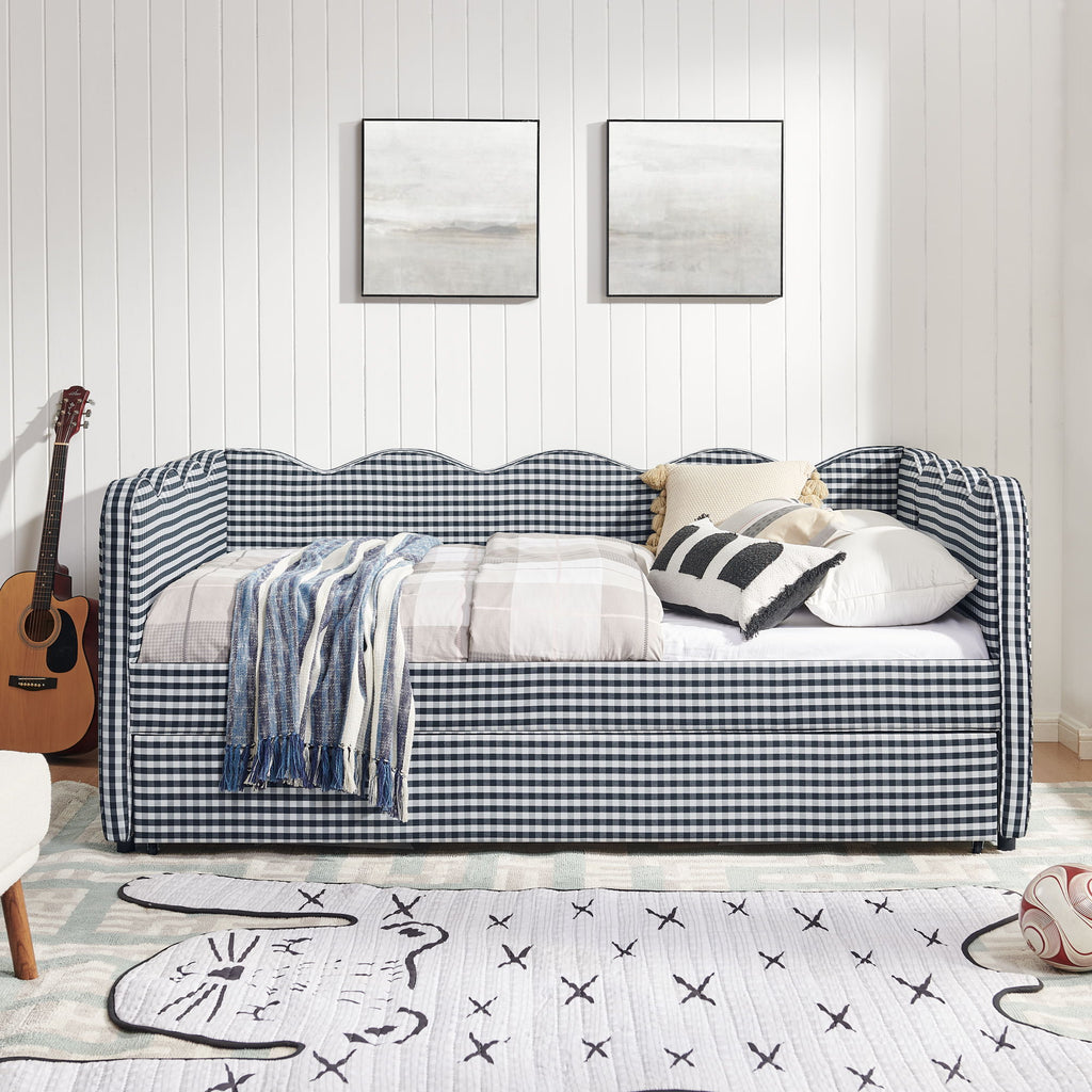 Gingham Daybed & USB Charging Port, Wave-Shaped Design