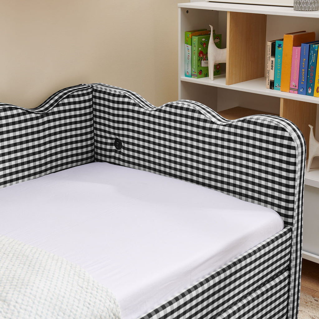 Gingham Daybed With USB Charging Port, Wave-Shaped Design