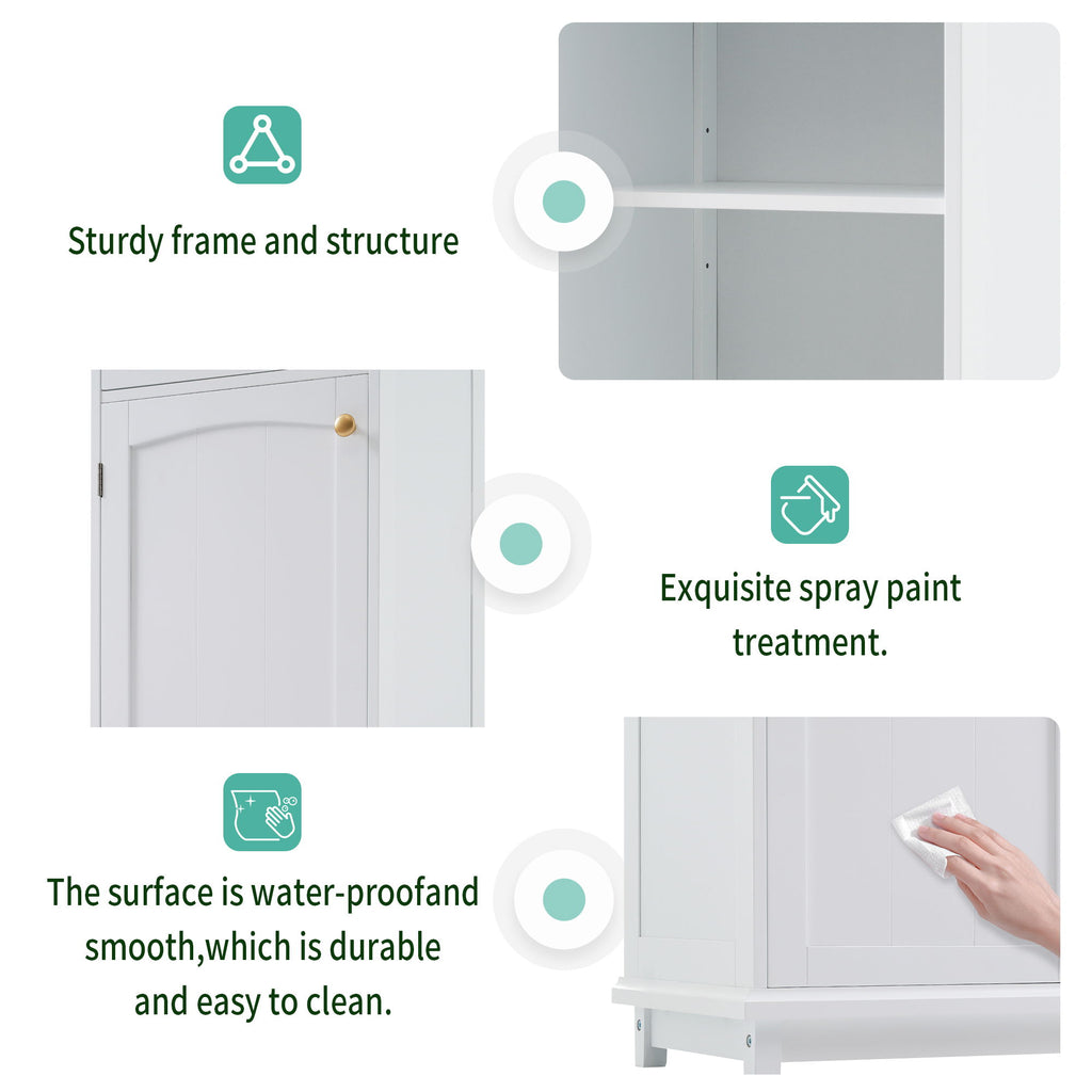 Tall Bathroom Storage Cabinet With Glass Doors, Free-Standing, Two Drawers, And Adjustable Shelves, Board, Painted Perfect For Displaying Your Favorite Items