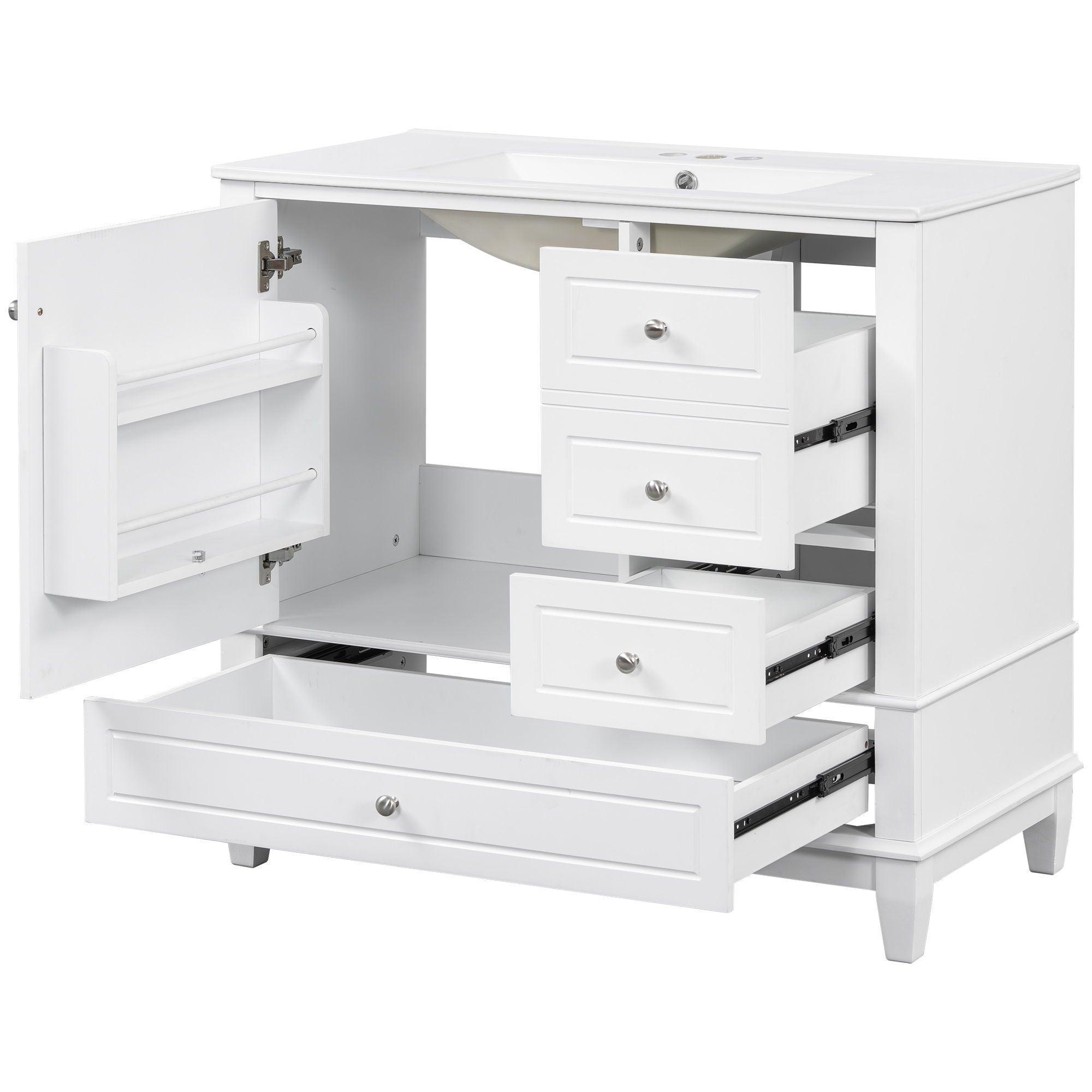 Modern Bathroom Vanity With Sink, 3 Drawers & Cabinet