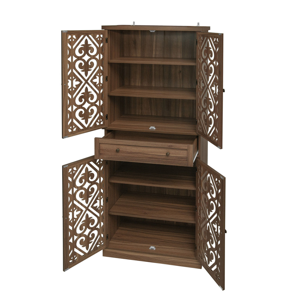 4 Door Cabinet With 1 Drawer, With 4 Adjustable Inner Shelves, Storage Cabinet