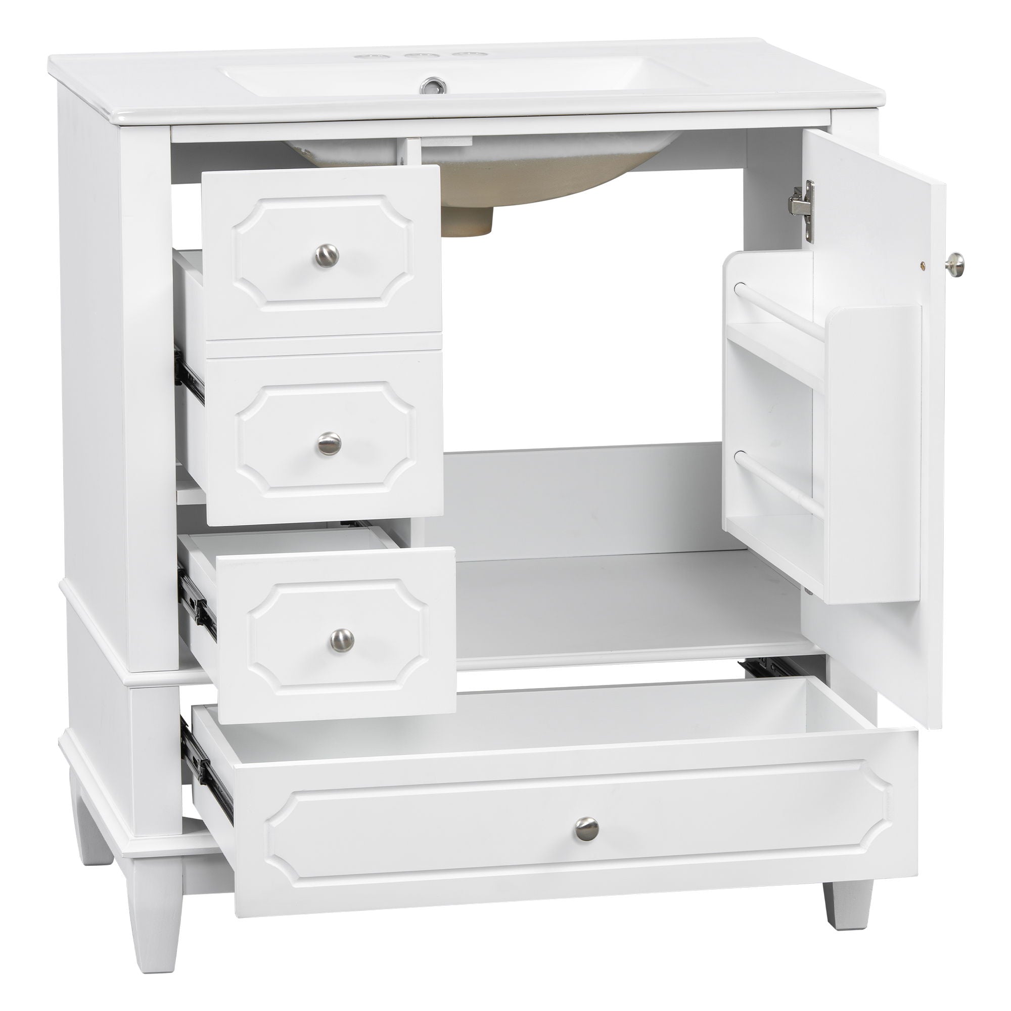 Bathroom Vanity With Sink, Freestanding Vanity Cabinet With Ceramic Basin, Soft Close Door, 3 Drawers