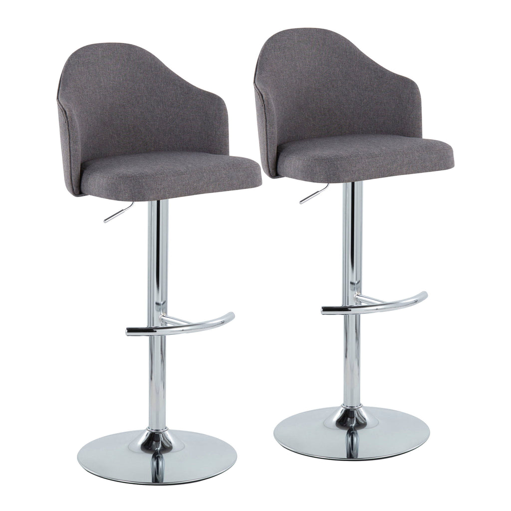 Ahoy - Contemporary Adjustable Barstool With Swivel With Rounded T Footrest (Set of 2) - Gray - Fabric