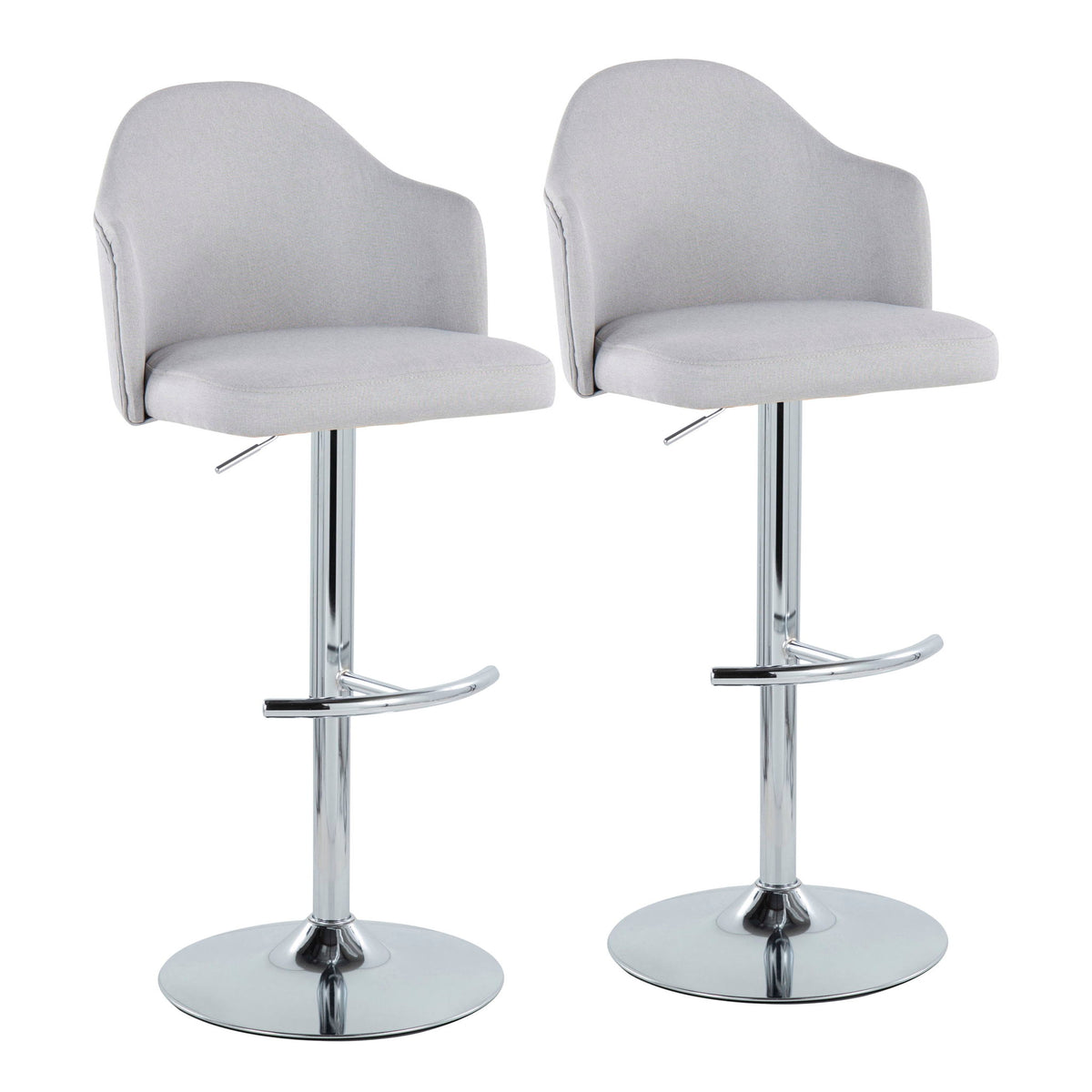 Ahoy - Contemporary Adjustable Barstool With Swivel With Rounded T Footrest (Set of 2) - Gray