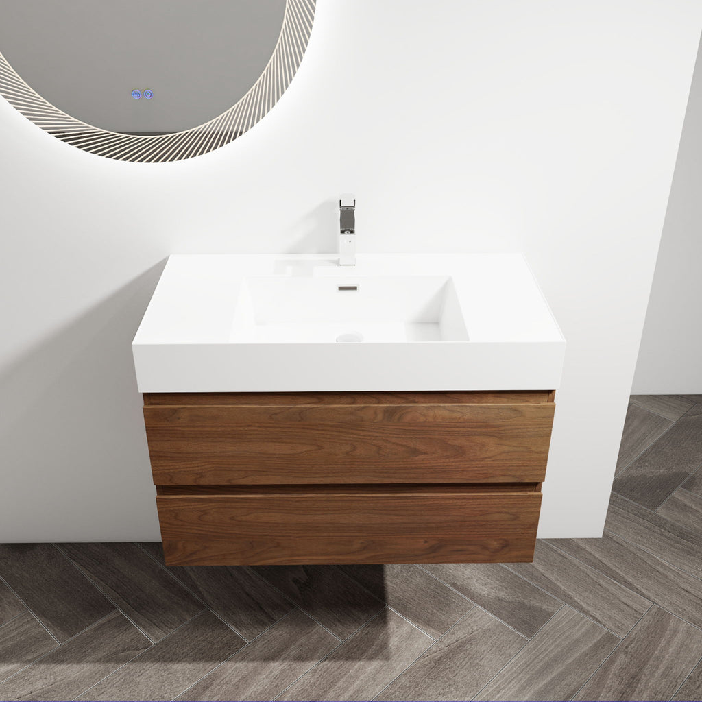 Wall Mounted Bathroom Vanity And Sink, 2 Soft Close Drawers