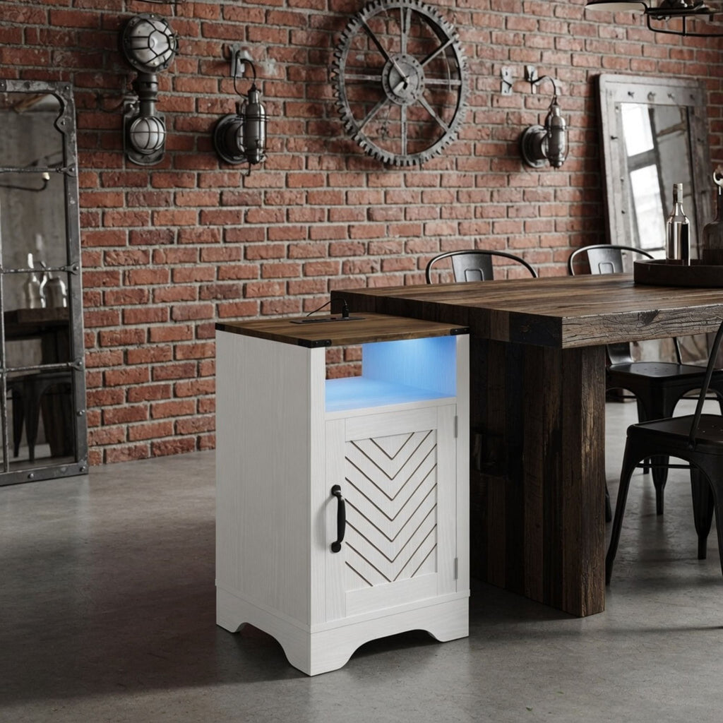 Farmhouse Nightstand With Charging Station & Storage