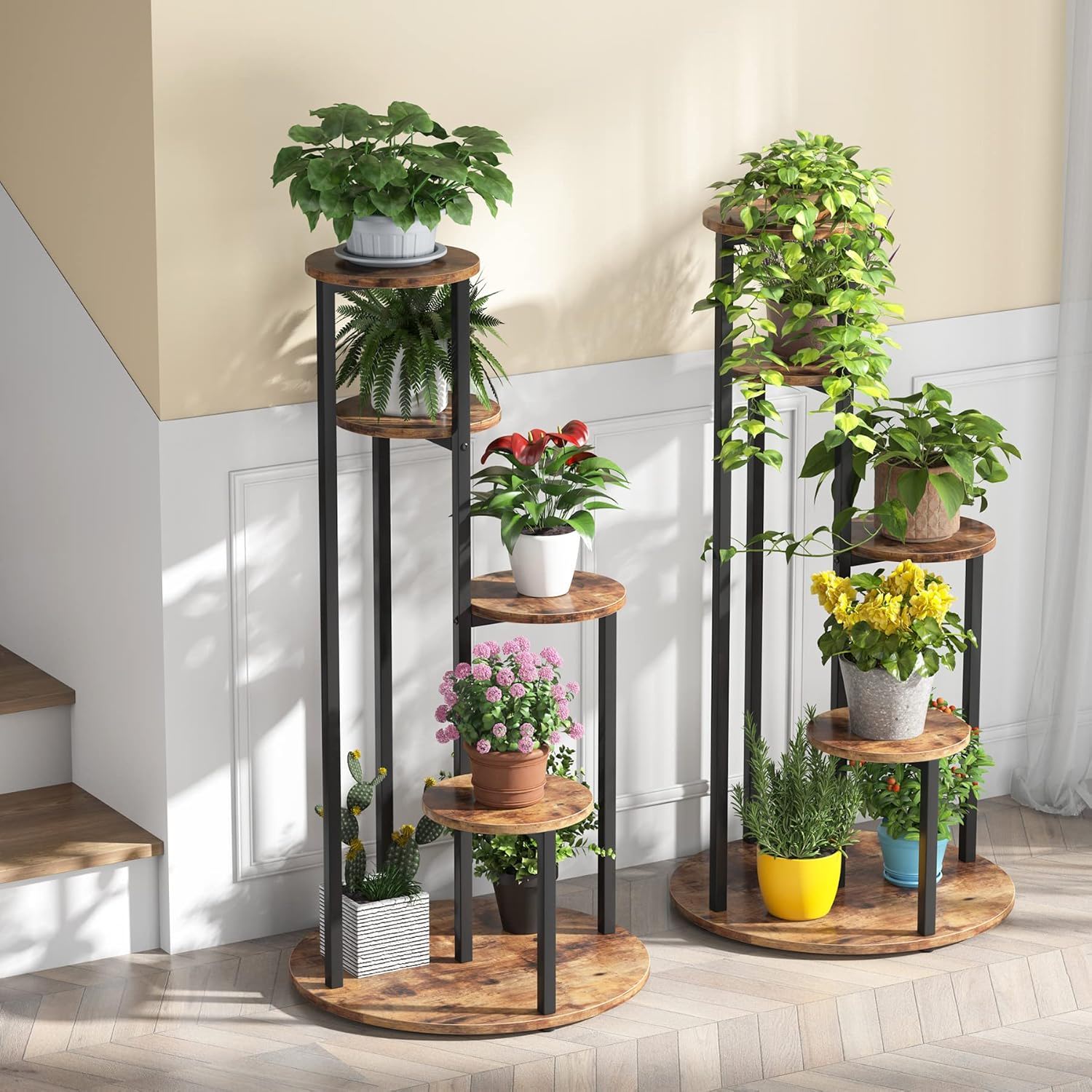 4 Tier Corner Plant Stand For Balcony, Garden & Patio - Rustic Brown