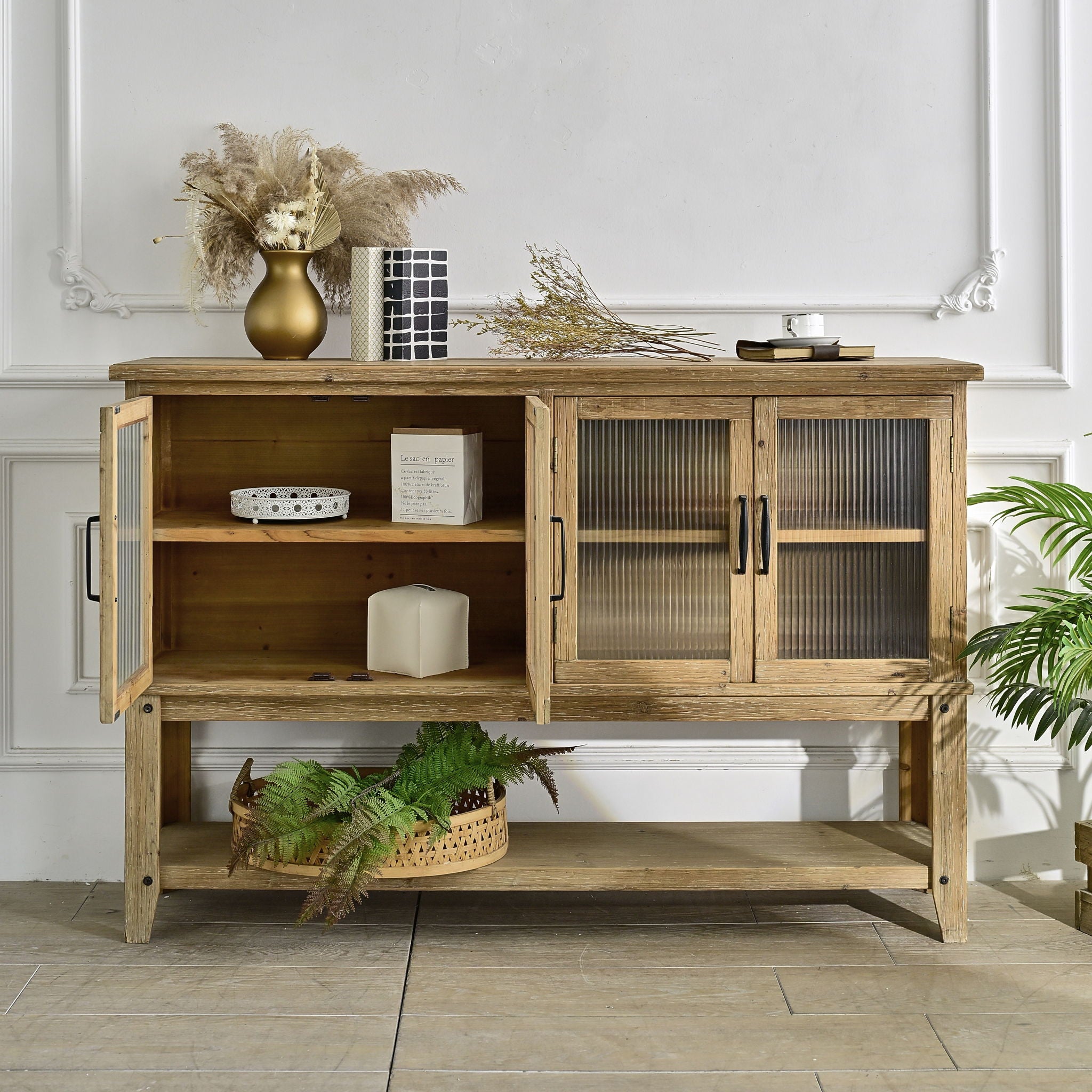 Rectangle Accent Sideboard Cabinet With Storage Shelf, Cabinet For Kitchen - Natural Wood