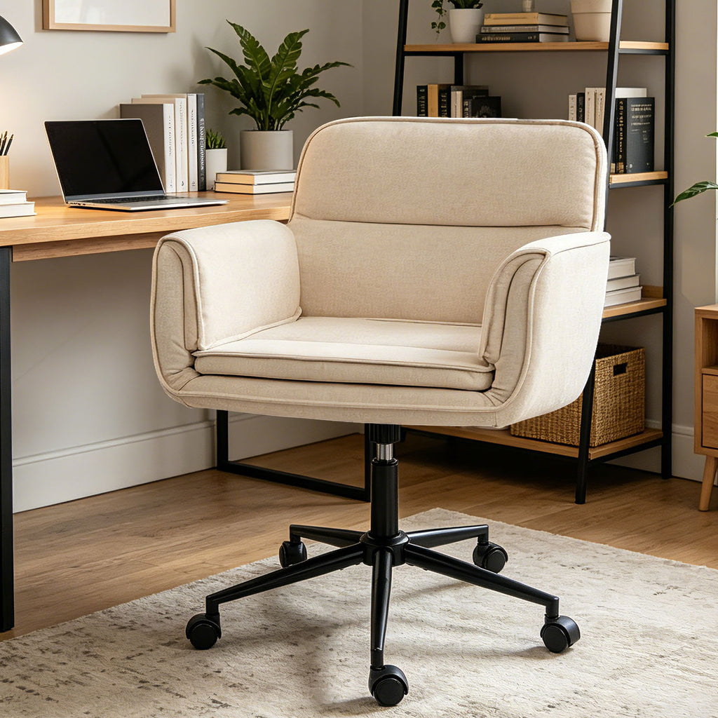 Criss Cross Swivel Desk Chair With Adjustable Armrests & Wheels For Home Office