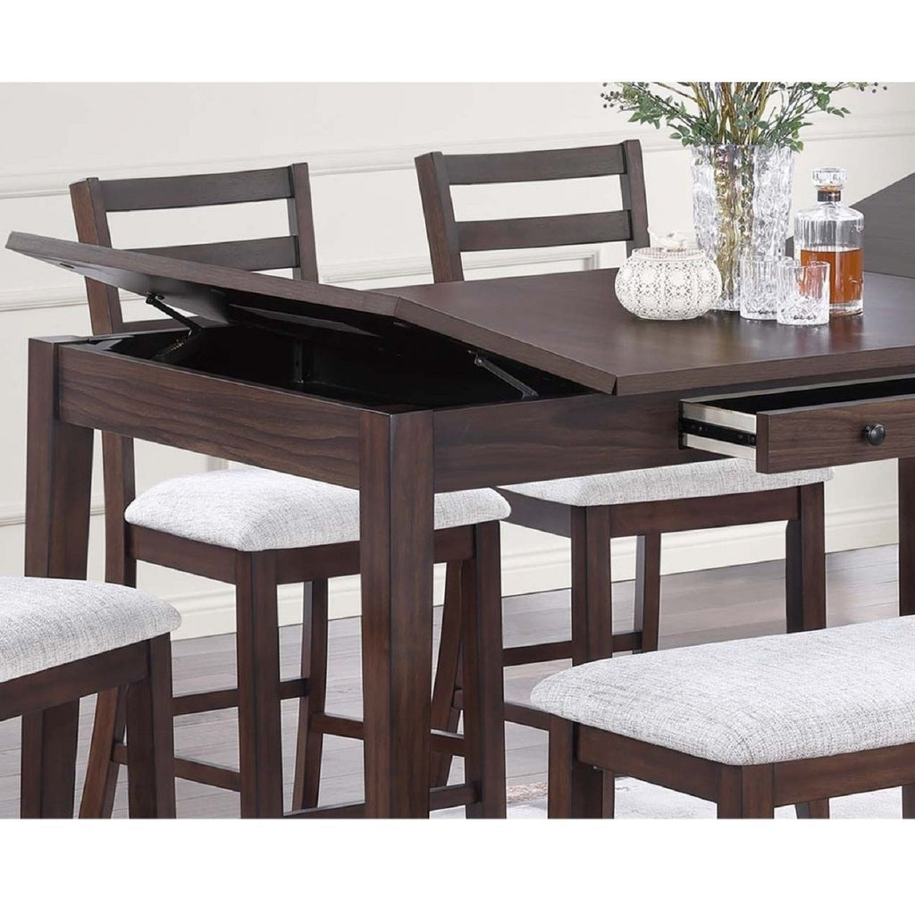 Counter Height Dining Table With Lift Top Storage And Front Drawer - Walnut
