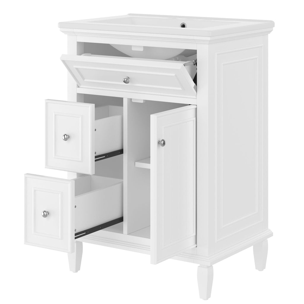 Modern Bathroom Vanity With Sink, Adjustable Shelf, 1 Flip Drawer & 2 Drawers