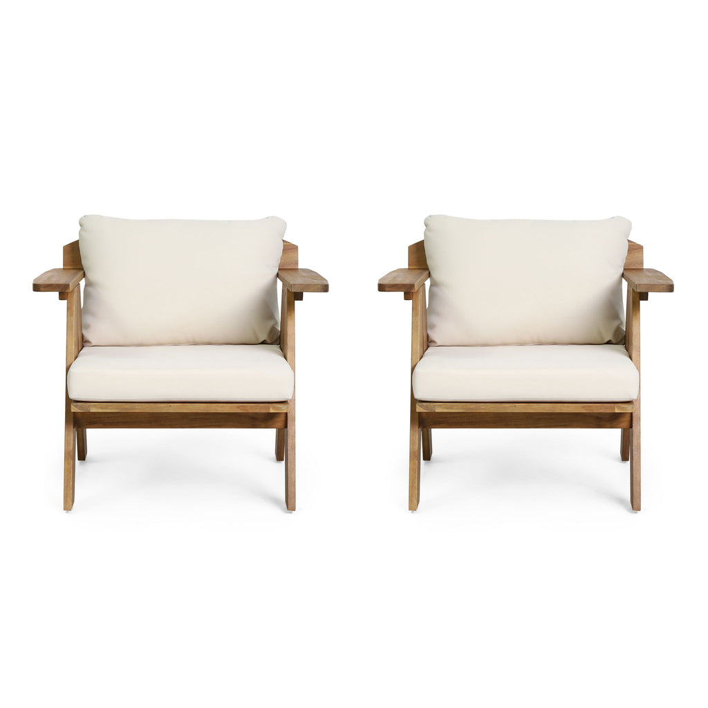 Outdoor Acacia Wood Club Chairs With Cushions (Set of 2) - Teak / Beige