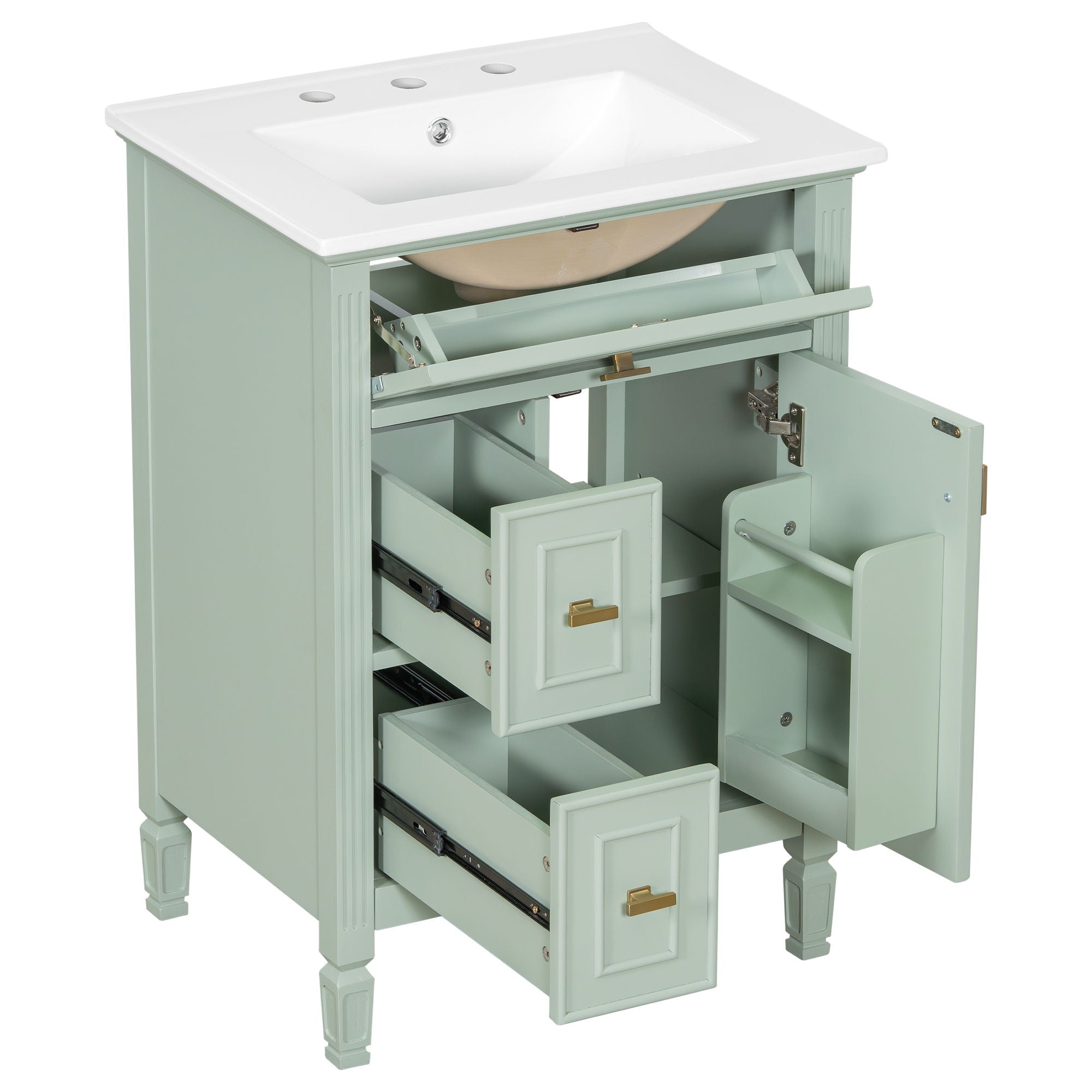 Bathroom Vanity With Sink, Flip Drawer, 2 Drawers, Adjustable Shelf