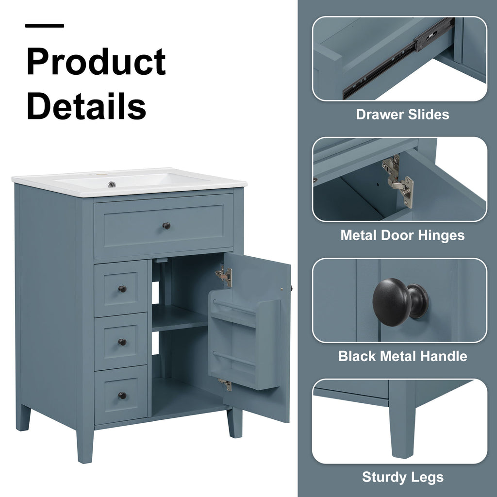 Bathroom Vanity With Sink, 3 Drawers & Cabinet With Adjustable Shelves