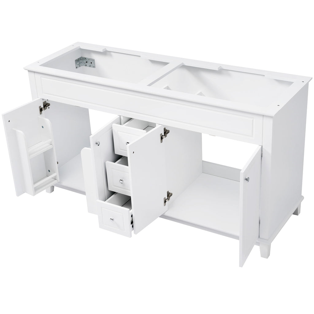 Bathroom Vanity Cabinet Only, 3 Drawers & 4 Doors & Double Layer Shelves - White