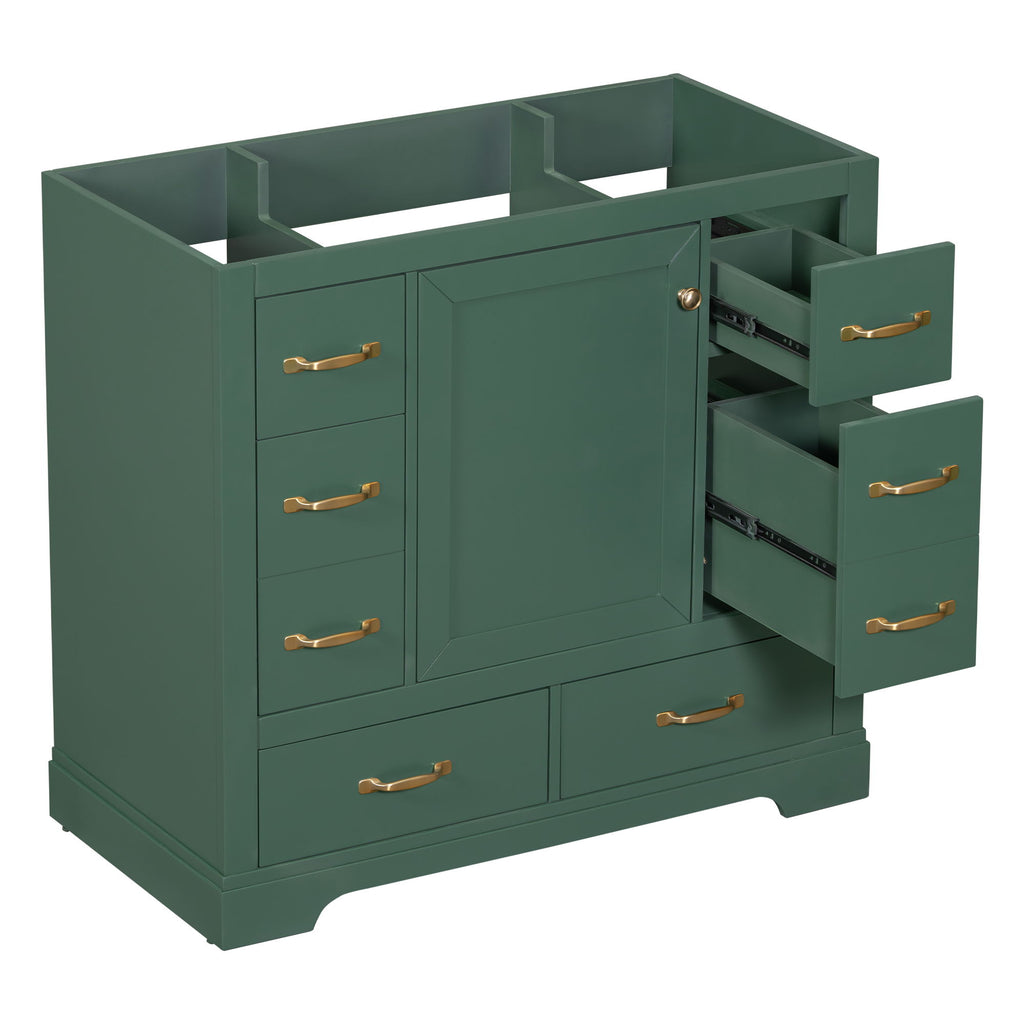 Modern Bathroom Vanity Base Only, 6 Drawer Storage With Adjustable Shelf