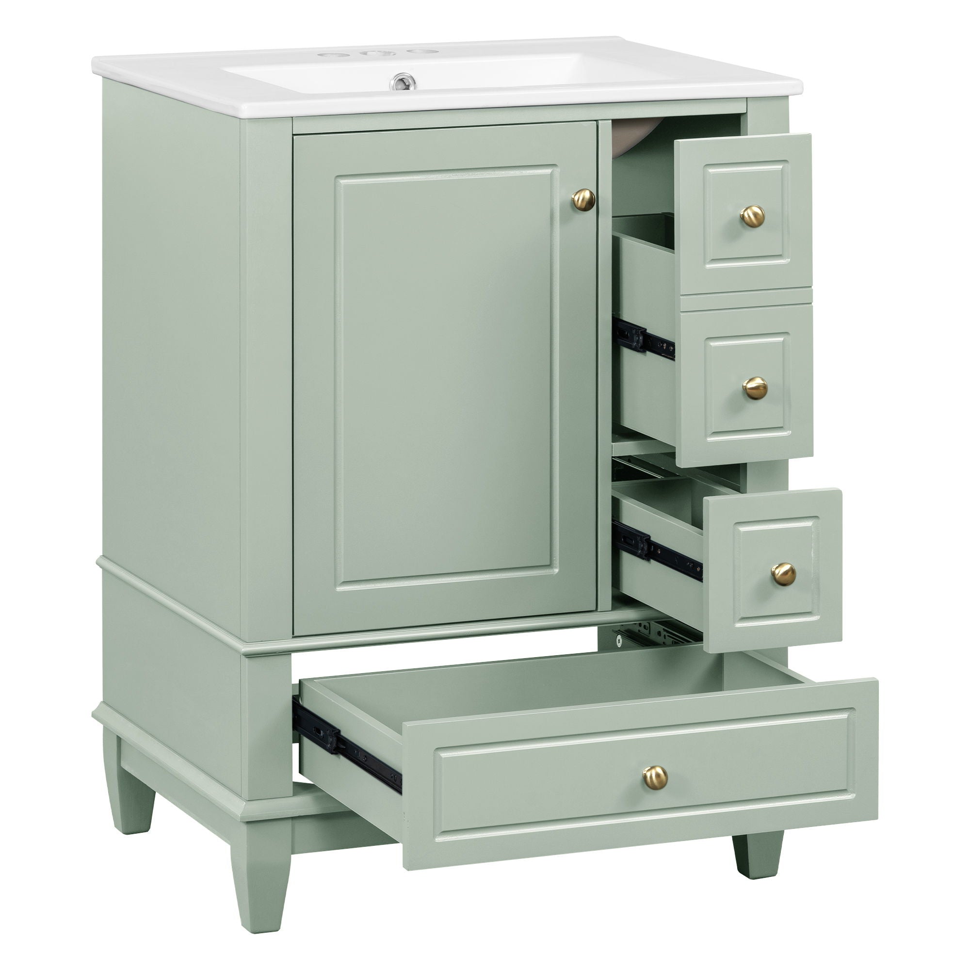 Modern Bathroom Vanity With Sink, Freestanding Cabinet With Drawers And Storage Shelves