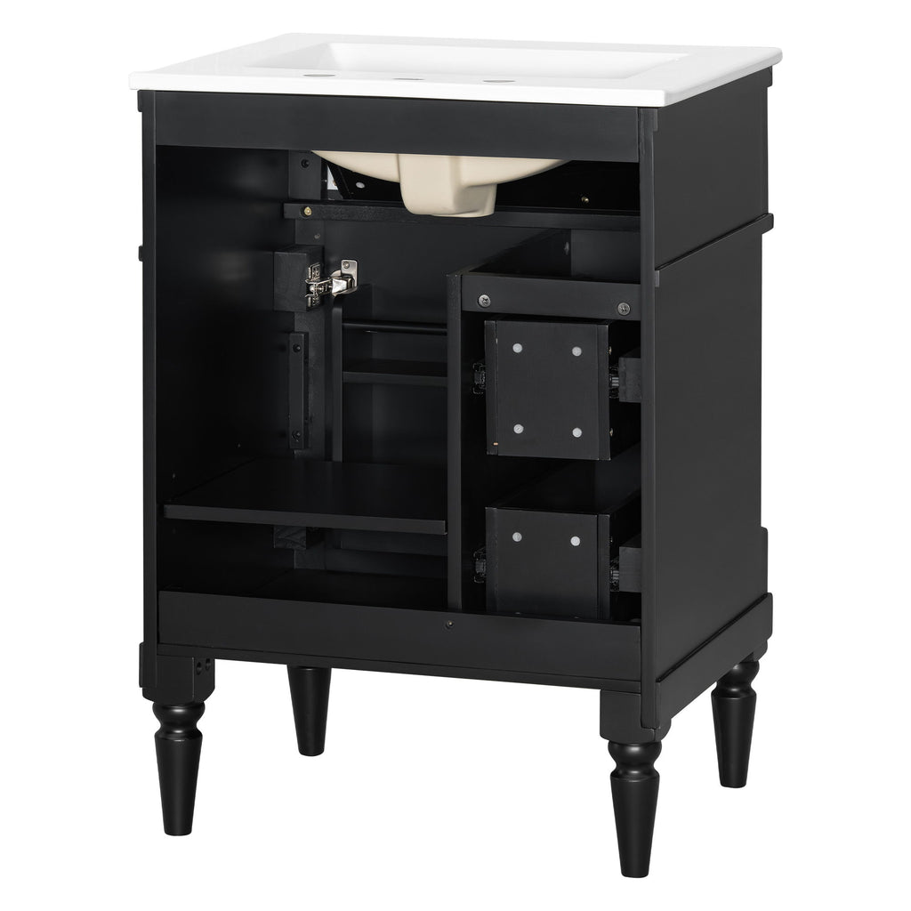 Freestanding Bathroom Vanity With Sink, Adjustable Shelf & Flip Drawer