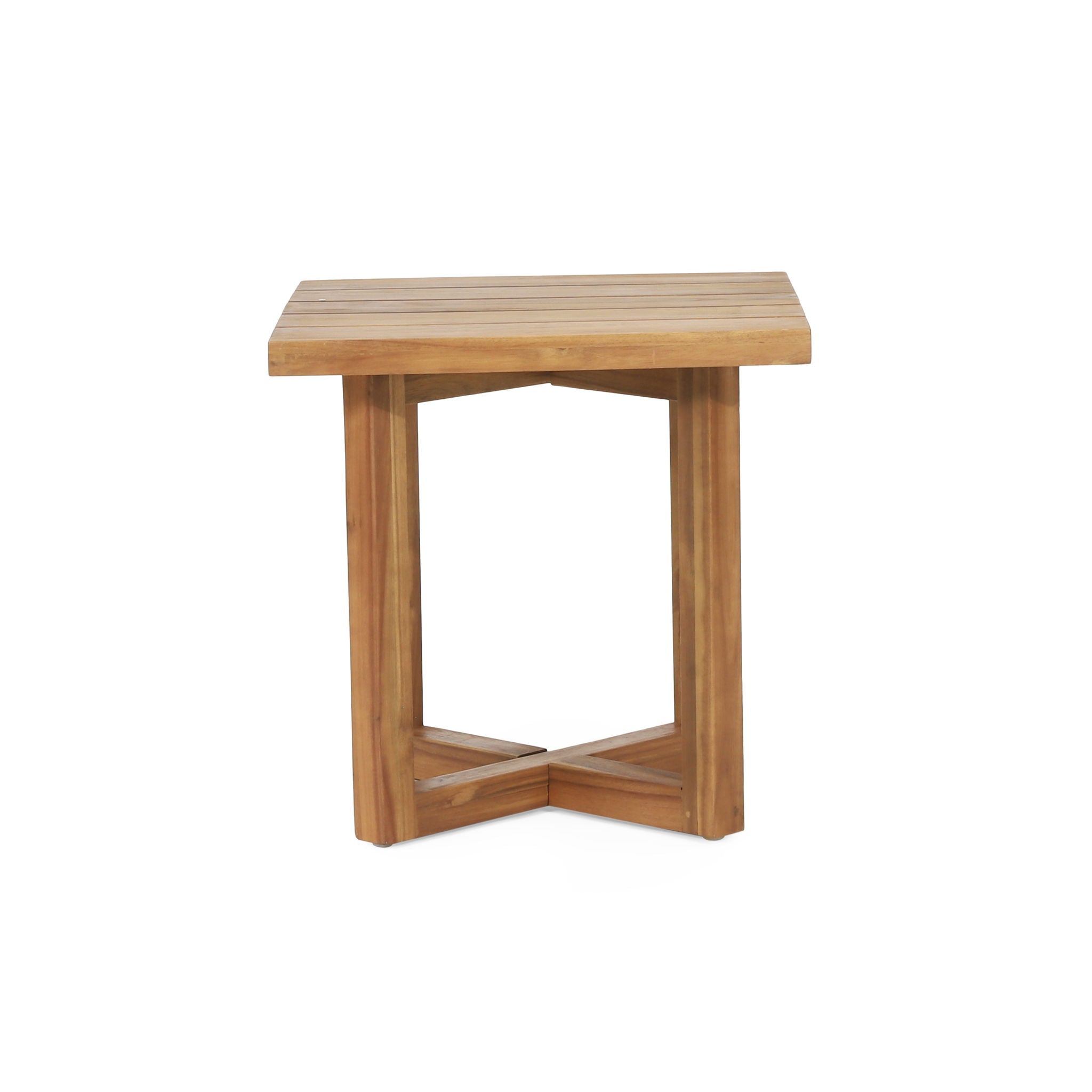 2 Swivel Chairs With Slat Top X Stretcher Side Table - Acacia Wood / Beige
