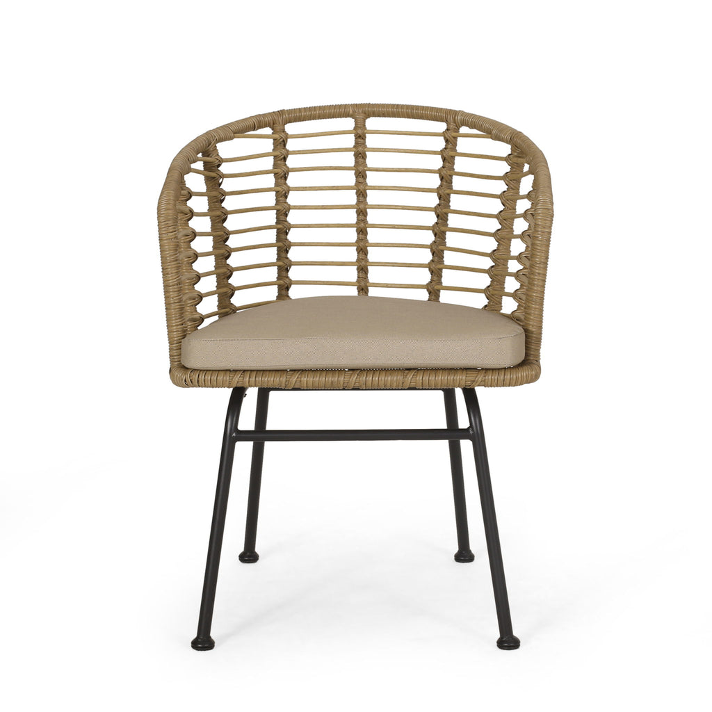 Randy - Modern Wicker Chair With Water Resistant Cushions - Brown / Beige