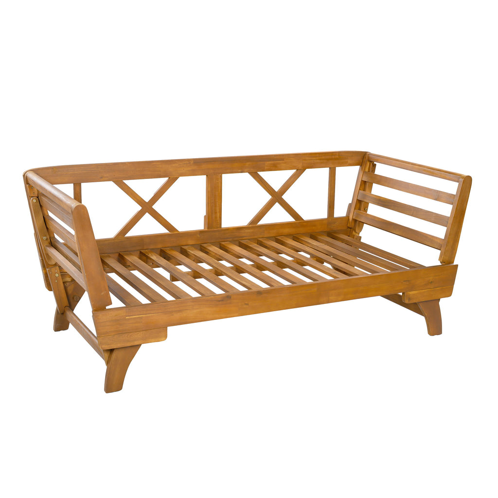 Outdoor Patio Daybed Sofa With Foldable Arm, 3 Seat With 4 Back Pillows - Beige / Teak