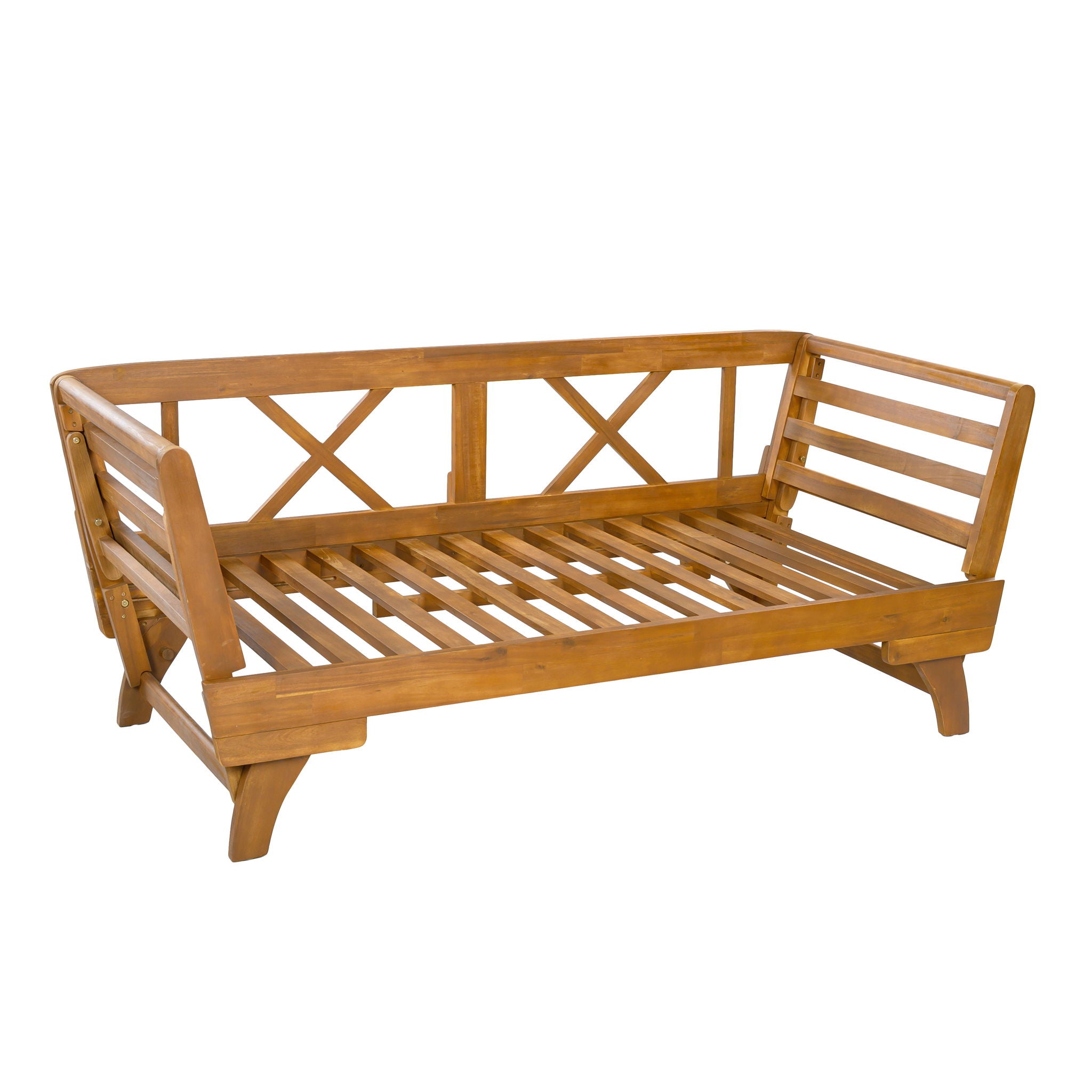 Outdoor Patio Daybed Sofa With Foldable Arm, 3 Seat With 4 Back Pillows - Beige / Teak