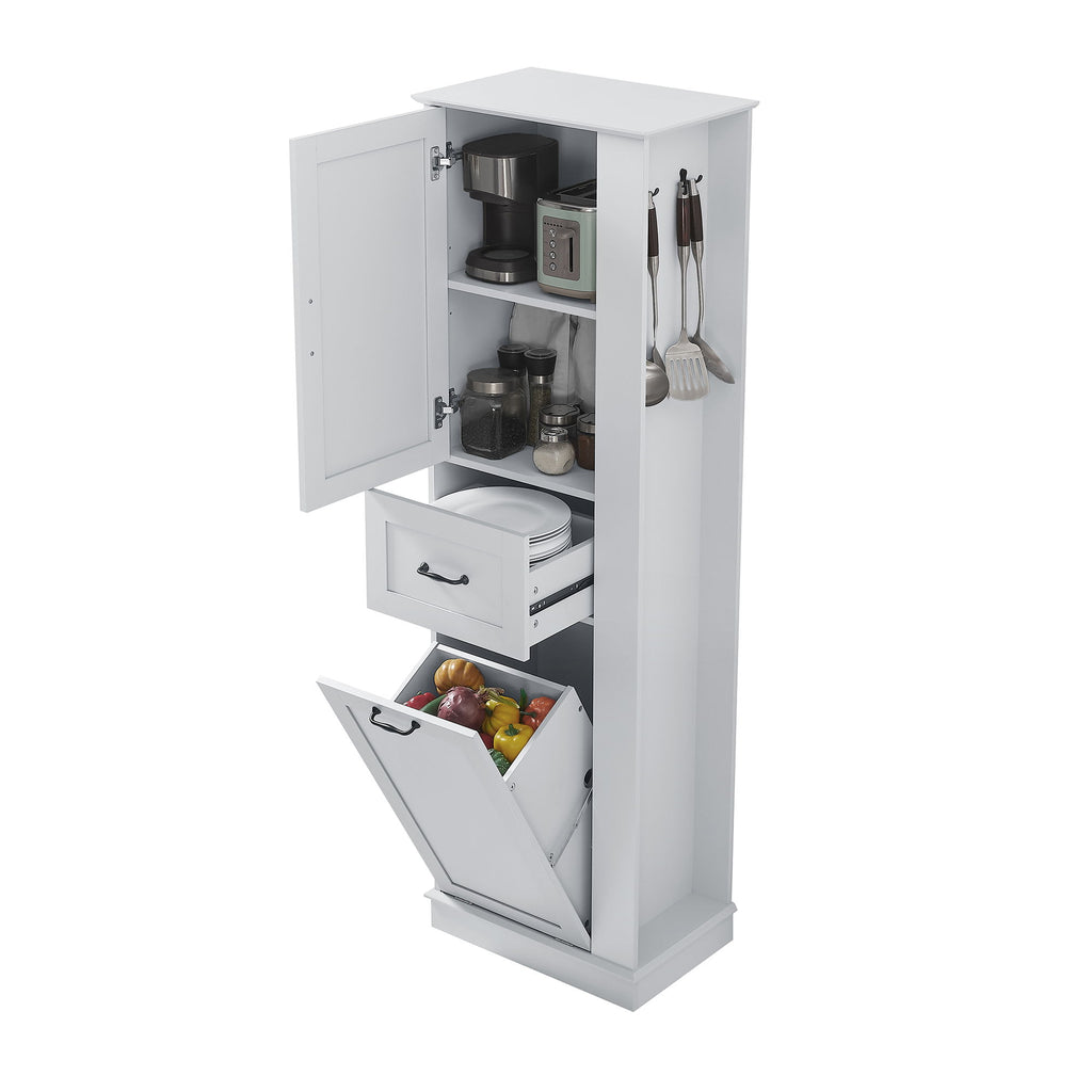 Modern Tall Storage Cabinet With Tilt-Out Compartment, Adjustable Shelves