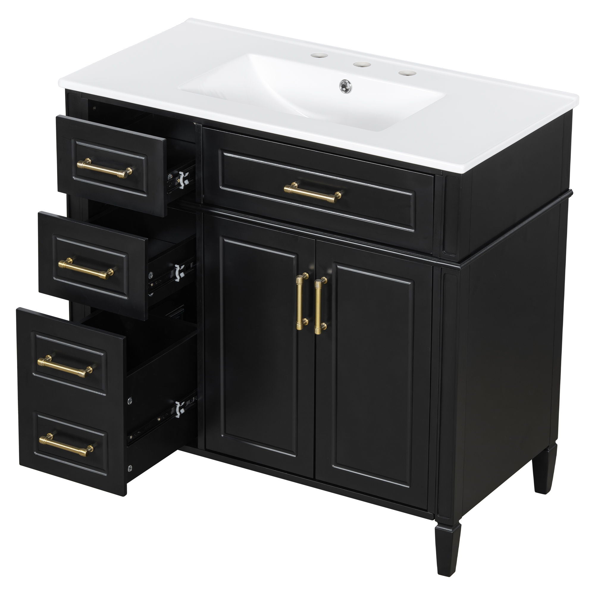 Bathroom Vanity With Sink, 4 Drawers, 2 Doors