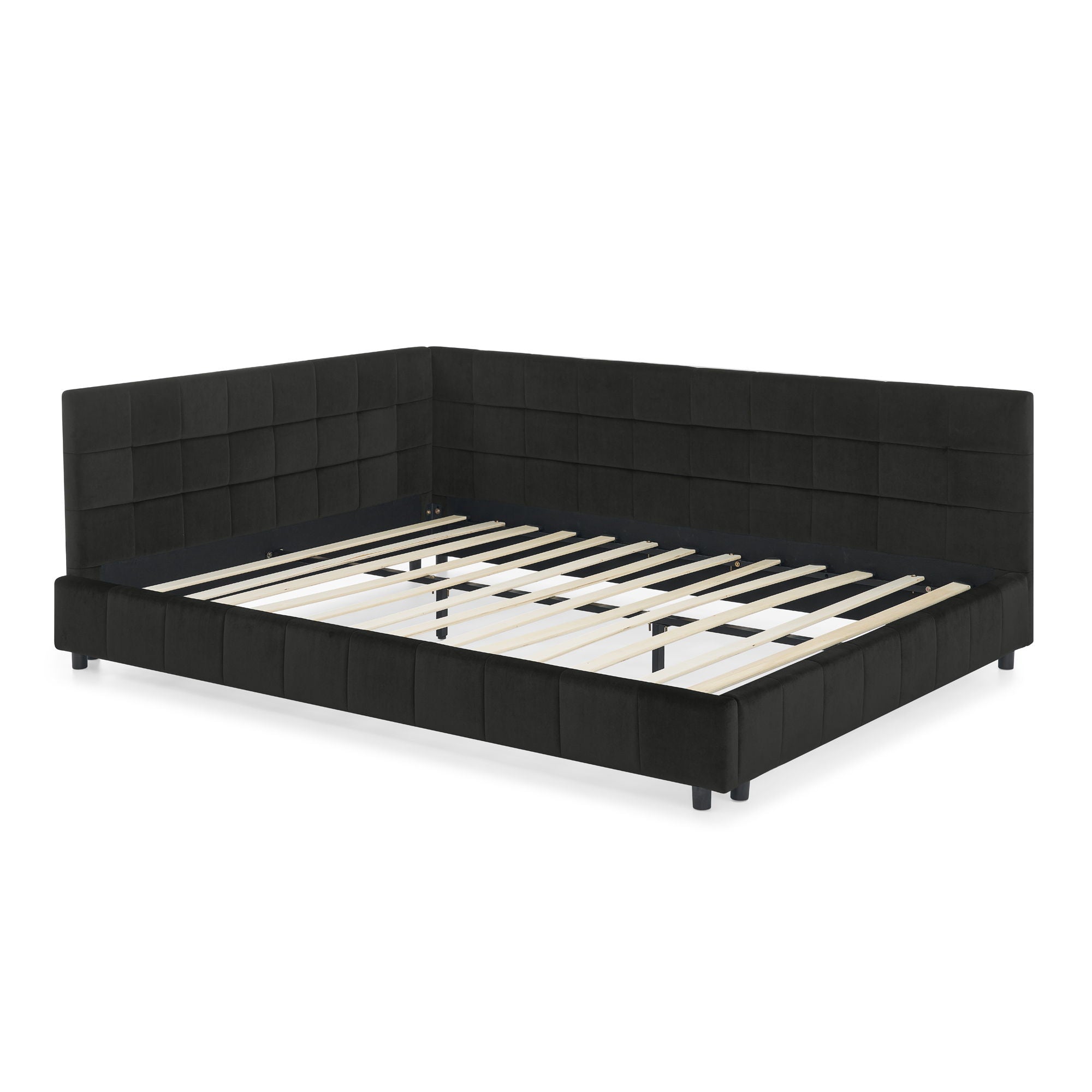 Storage Elegant Upholstered Tufted Bed Frame With Backrest And Armrests