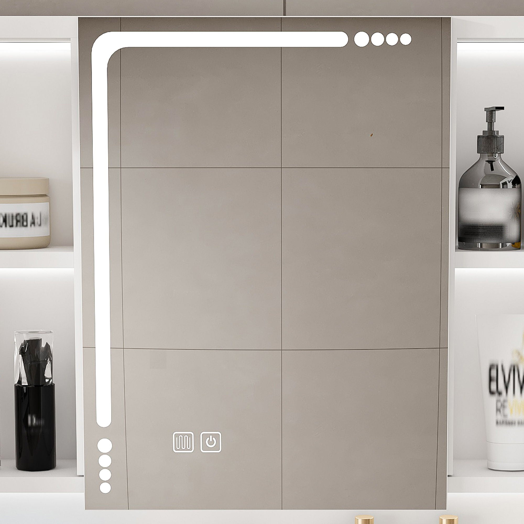 Wall Mounted Bathroom Mirror Cabinet With LED Lights, Anti Fog & Explosion Proof, Touch Control Medicine Cabinet, 3 Color Lighting - White