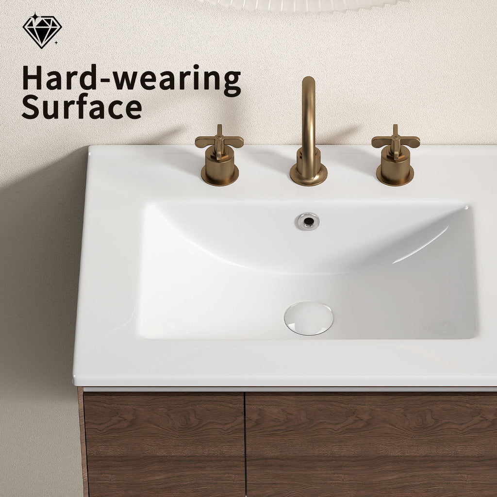 Vessel Sink With 3 Holes, Oval Design For Bathroom - Milk White