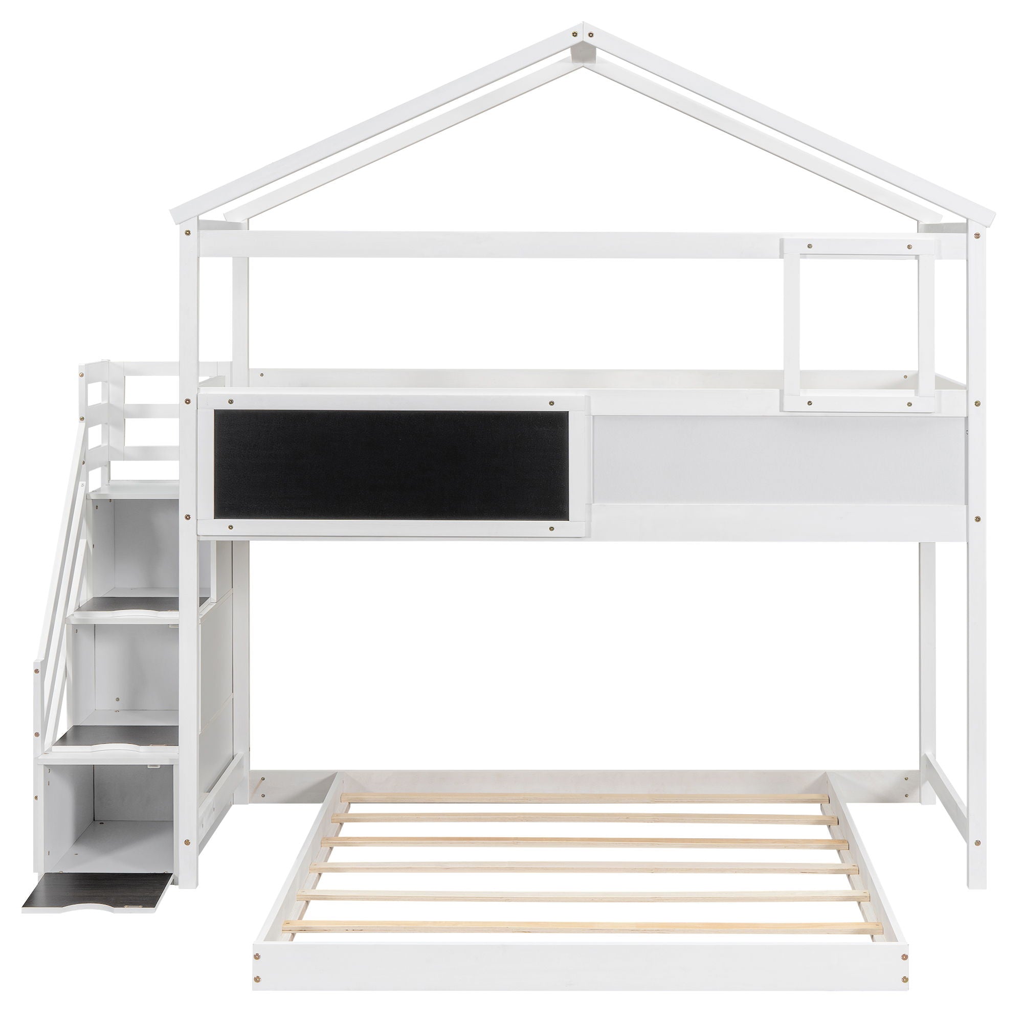 House Style Bunk Bed With Storage Staircase And board