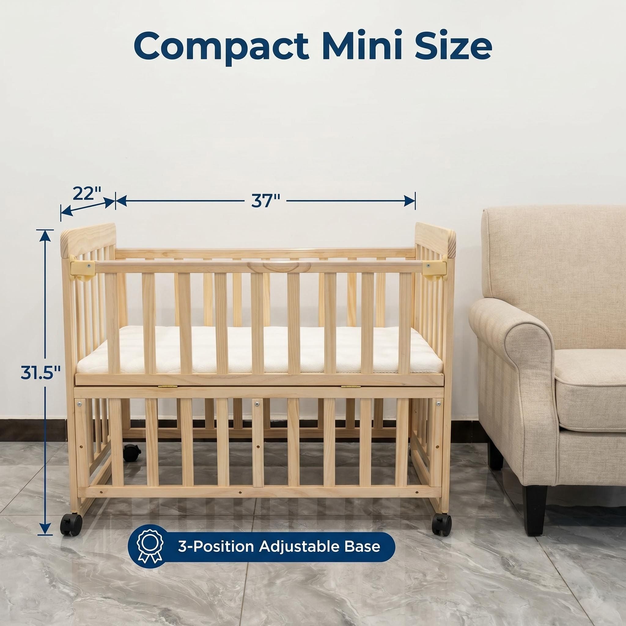 Portable Bedside Bassinet With 3 Adjustable Heights, Mini Crib For Newborns - Natural Wood