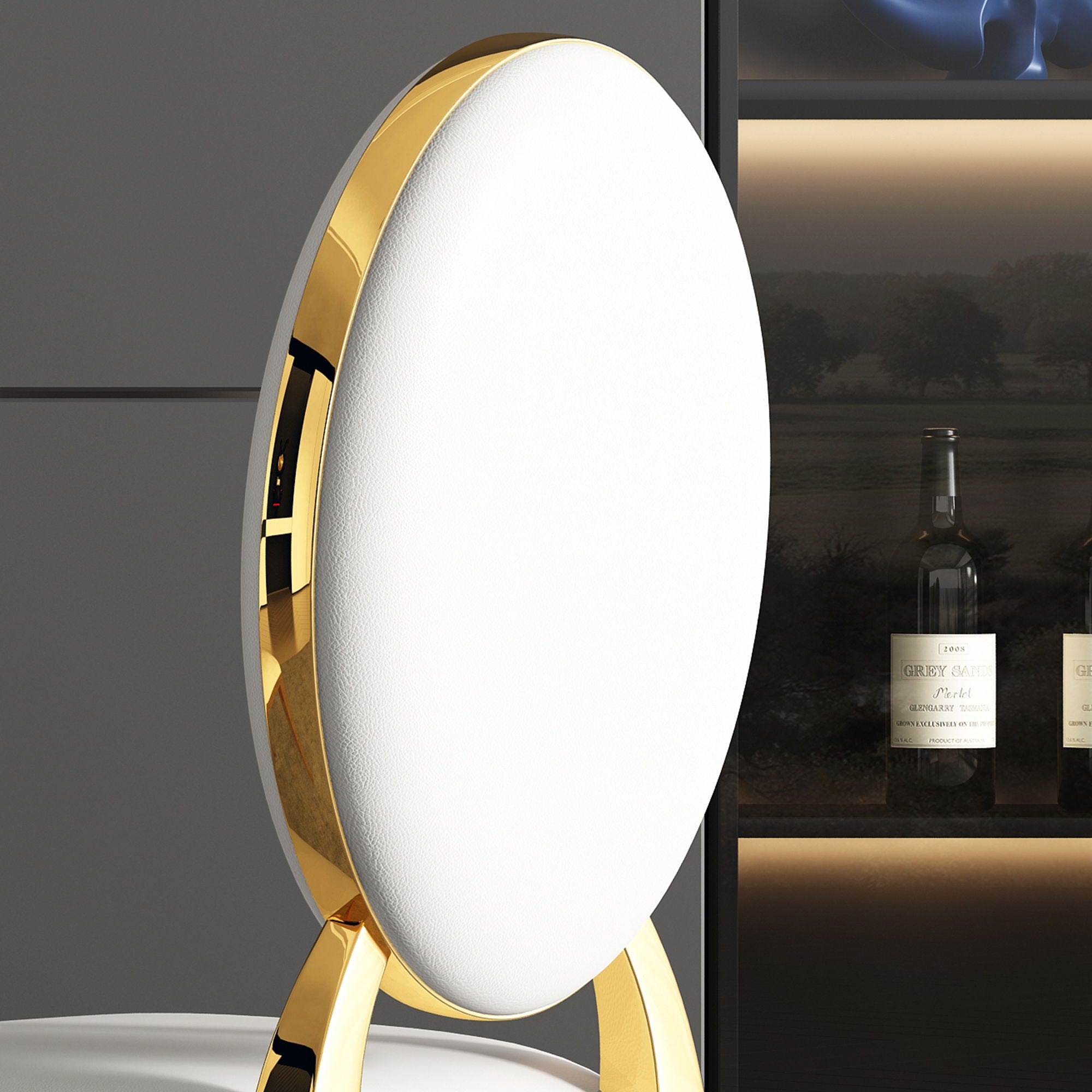 Dining Chair (Set of 2), Oval Backrest Design And Stainless Steel Legs - White