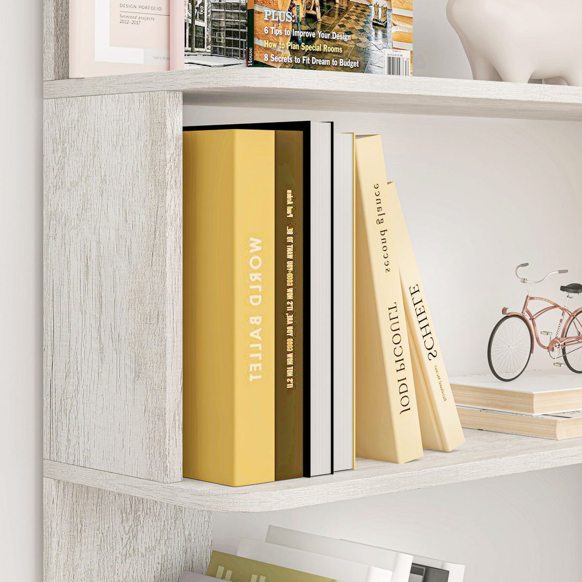 Extended Corner Bookshelf For Living Room - Light Gray