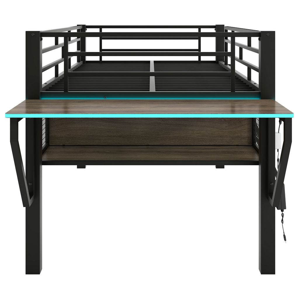 Gaming - Twin Loft Bed With Desk And LED - Black