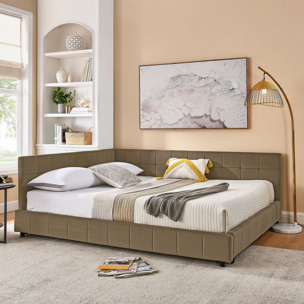 Storage Upholstered Tufted Bed Frame With Backrest And Armrests