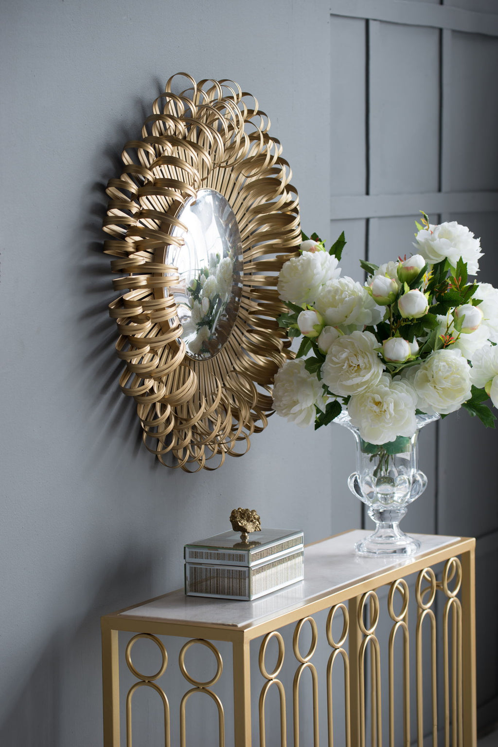 Sunburst Design Wall Mirror Decorative en For Entryway, Modern Living Room - Gold
