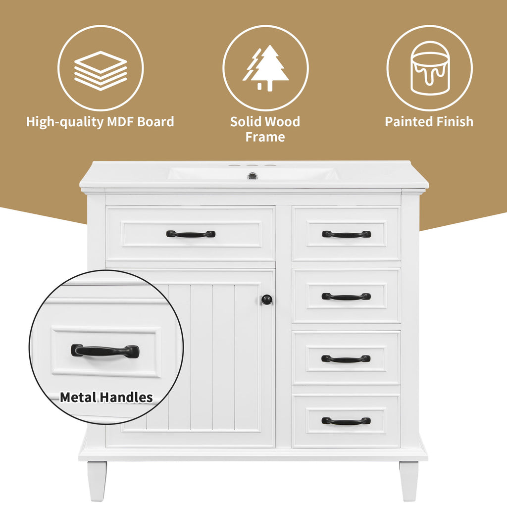 Modern Bathroom Vanity With Sink Top, Flip Drawers, Adjustable Shelf