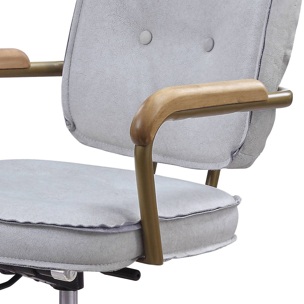 Siecross - Vintage Top Grain Leather Office Chair - Antique White / Gray